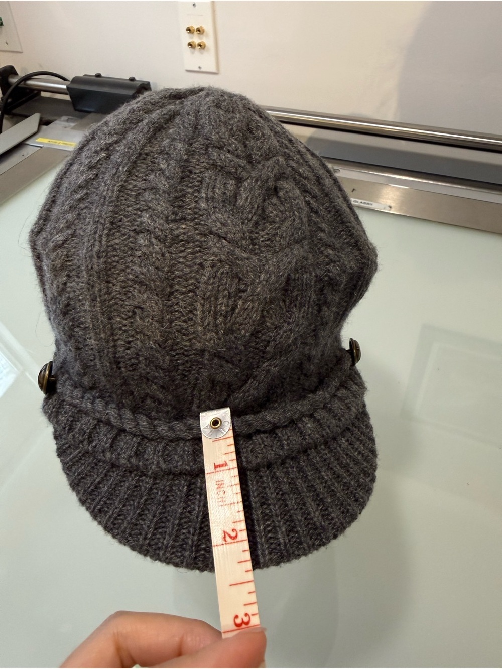 Lauren Ralph Lauren 100% Wool Cable Knit Visor Beanie Newsboy Cap Dark Grey - Picture 7 of 10